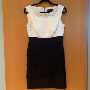 Black and White Dress with Faux Pearl Necklace attached